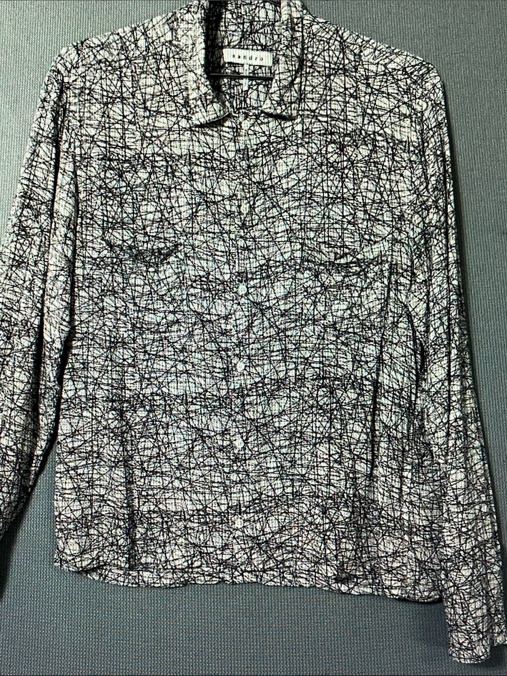 Sandro Black & White Abstract Scribble Button-Front Blouse